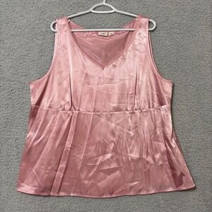 Pink Satin Flowy Tank Top Dressy Casual 22/24W Empire Waist V-Neck Lace Trim